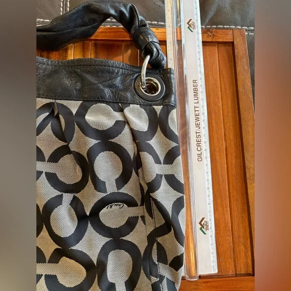 COACH HOBO SHOULDER  HANDBAG 13420 PARKER OP ART BLACK LEATHER TRIM - Picture 8 of 10